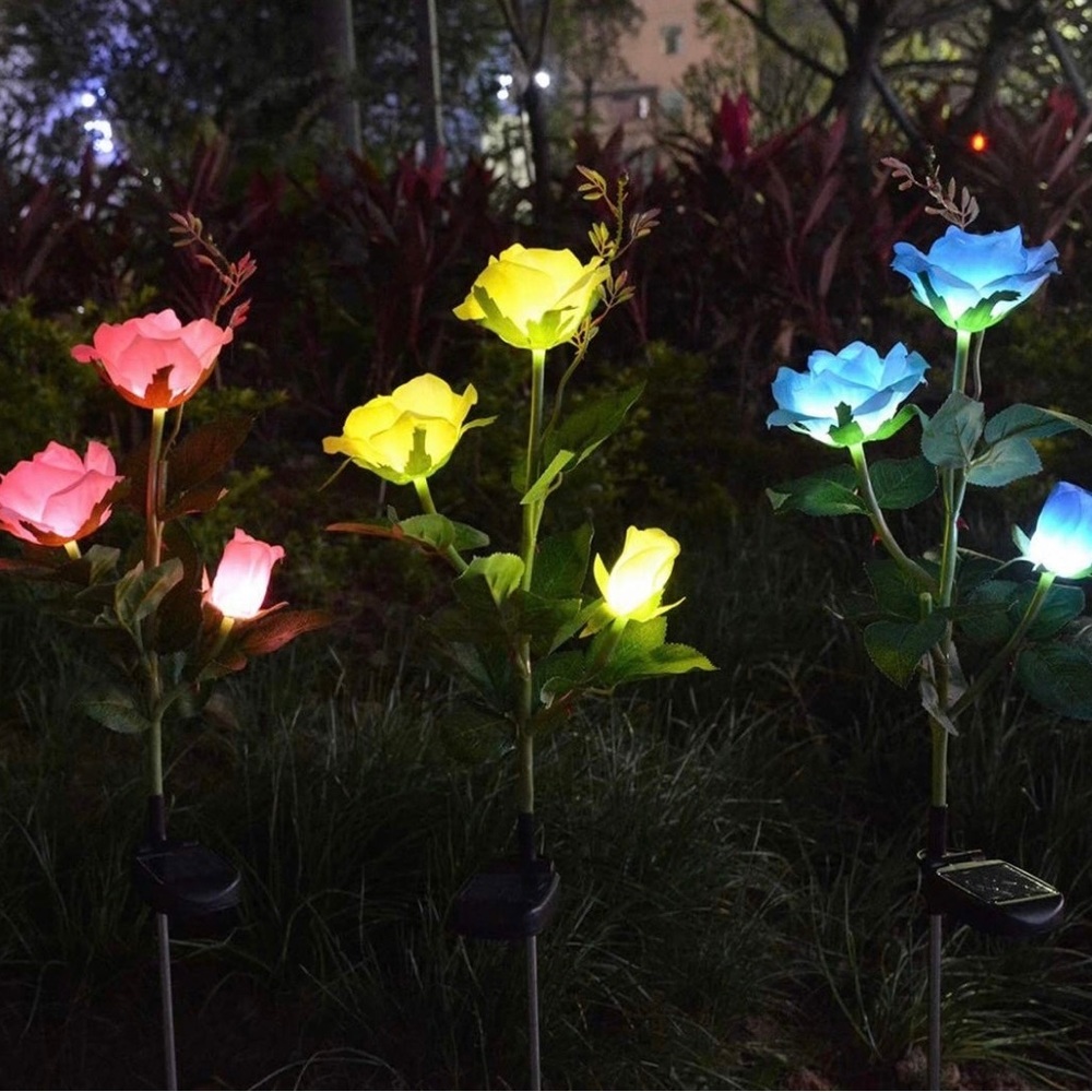 3 Pack Solar Decorative Rose Stake Lights